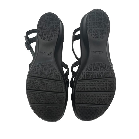Clarks Black Loomis Katey Leather Wedge Strappy Sandals Size 7 1/2 Women's - Picture 9 of 9